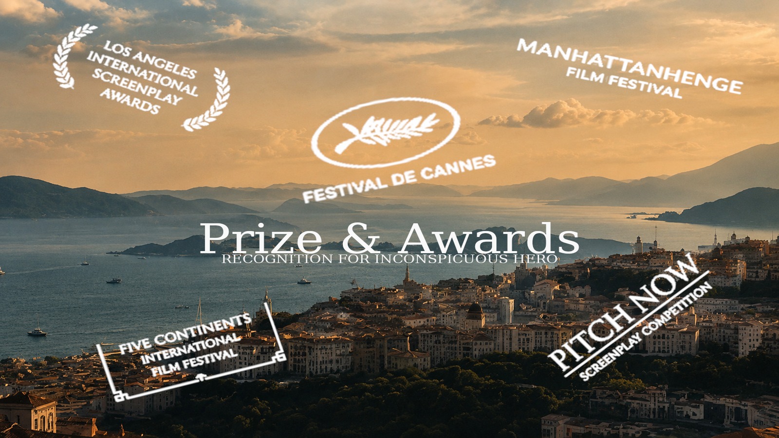 Cannes and screenplay awards over a French Riviera inspired cinematic coastal background